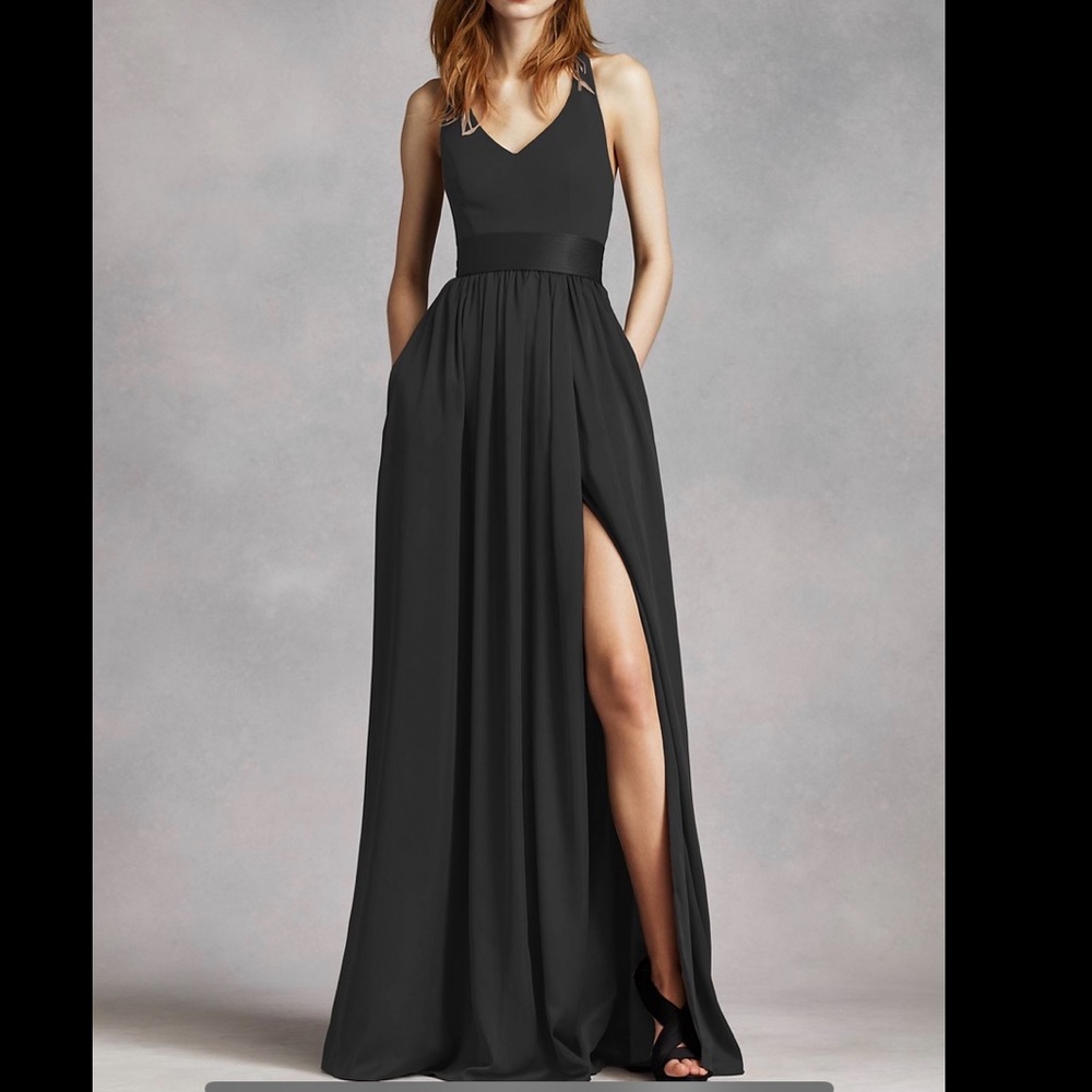 V Neck Halter Gown with Sash, WHITE BY VERA WANG